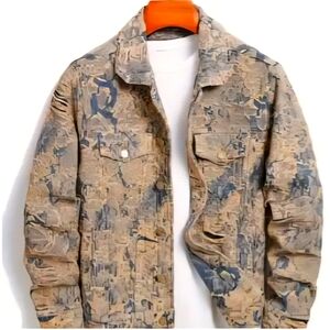 MEN TRENDY 2 PIECE DENIM JACKET AND JEANS HOLLOW OUT SET SIZE 2XL-44 PANTS 36"